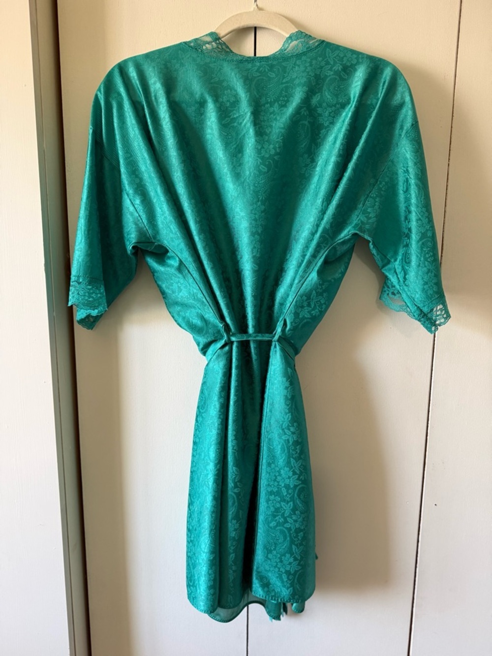 Vintage 70s Stardust Fairycore Emerald Green Teal Chemise Peignoir Set Florets L - Picture 13 of 16